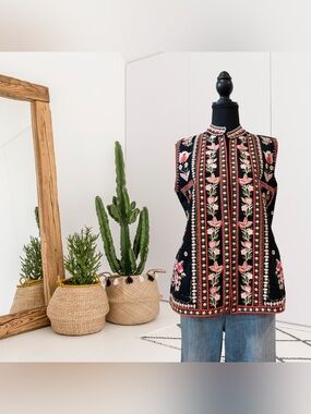 All About Her Sleeveless Floral Embroidered Button Down Vest Jacket